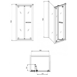 Дверь для душа Kolo Geo-6 bifold складная 90 см