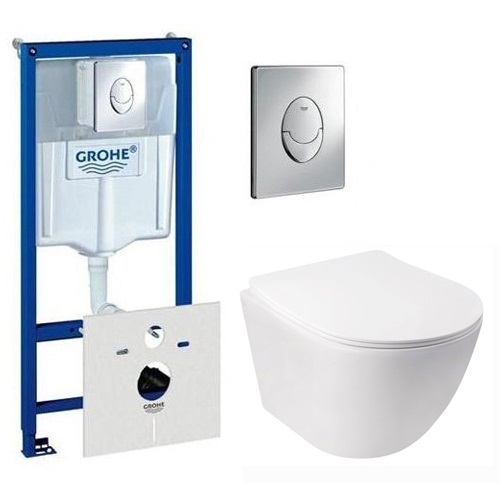 Инсталляция Grohe, унитаз подвесной (комплект) AquaTop AT5176-721, сиденье с крышкой Slim c микролифтом
