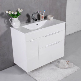 Умывальник с тумбой Fancy Marble Bermuda-2 90 см подвесной или напольный белого цвета