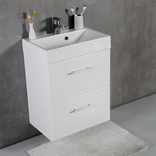 Умывальник с тумбой Fancy Marble Crete 55 см подвесной или напольный белого цвета