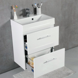 Умывальник с тумбой Fancy Marble Crete 55 см подвесной или напольный белого цвета