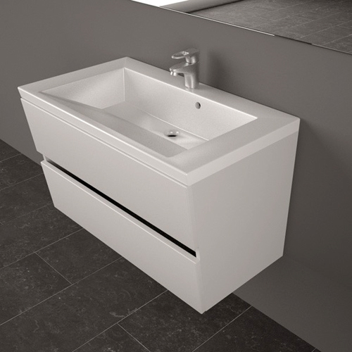 Умывальник с тумбой Fancy Marble Cyprus подвесной 85 см белого цвета