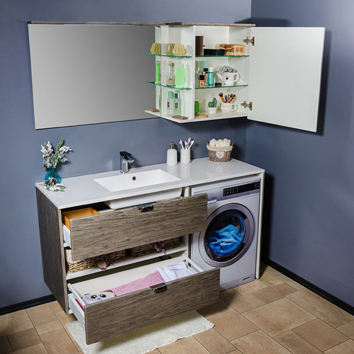 Умывальник с тумбой Fancy Marble Vivara 150 см с местом для стиральной машинки белый или венге
