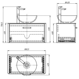 Умивальник з тумбою Fancy Marble Fiji-M 80 см, підвісний, білого кольору