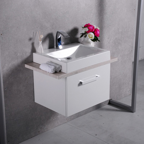  Умывальник с тумбой Fancy Marble Santa Cruz 80 см подвесной белого цвета со светлой столешницей