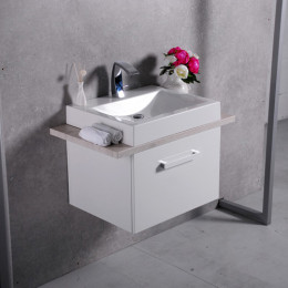  Умывальник с тумбой Fancy Marble Santa Cruz 80 см подвесной белого цвета со светлой столешницей