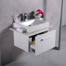  Умывальник с тумбой Fancy Marble Santa Cruz 80 см подвесной белого цвета со светлой столешницей