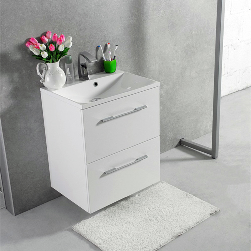 Умывальник с тумбой Fancy Marble Santorini 60 см подвесной или напольный белого цвета