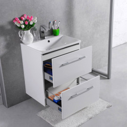 Умывальник с тумбой Fancy Marble Santorini 60 см подвесной или напольный белого цвета