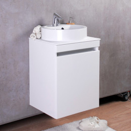 Умывальник с тумбой Fancy Marble Sheldon 50 см подвесной или напольный белого цвета с каменной столешницей