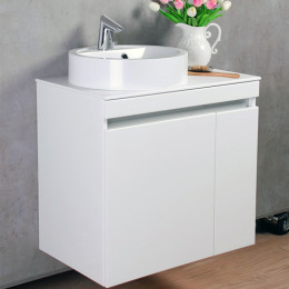 Умывальник с тумбой Fancy Marble Sheldon 70 см подвесной или напольный белого цвета с каменной столешницей