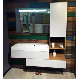 Мебель для ванной Fancy Marble Tristan 140 см комплект подвесной в цвете натурального дерева с белыми фасадами