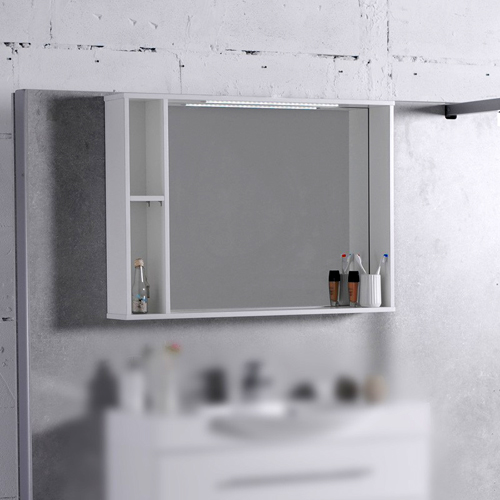 Зеркало Fancy Marble MC-980 в ванную (шкафчик зеркальный) 98 см с диодной подсветкой без выключателя белый