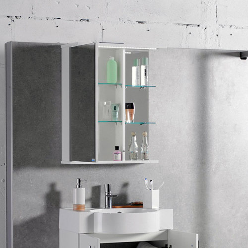 Дзеркало Fancy Marble MC-8 для ванної кімнати (дзеркальна шафка) 58 см з світлодіодним підсвічуванням без вимикача, біле
