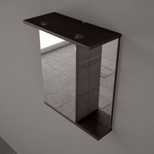 Дзеркало Fancy Marble MC-8 для ванної кімнати (дзеркальна шафка) 58 см з світлодіодним підсвічуванням без вимикача, колір венге