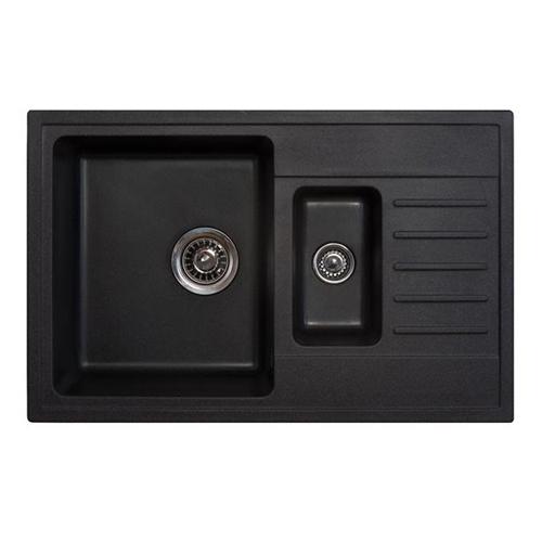Мойка Metalac Quadro Plus 1,5 D для кухни из камня (керамогранит X-Granit) с двумя чашами врезная черная