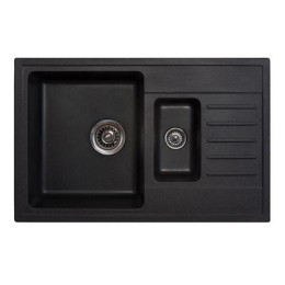 Мойка Metalac Quadro Plus 1,5 D для кухни из камня (керамогранит X-Granit) с двумя чашами врезная черная