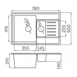 Мойка Metalac Quadro Plus 2 D для кухни из камня (керамогранит X-Granit) с двумя чашами врезная белая