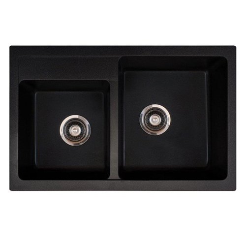 Мойка Metalac Quadro Plus 2 D для кухни из камня (керамогранит X-Granit) с двумя чашами врезная черная