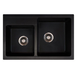 Мойка Metalac Quadro Plus 2 D для кухни из камня (керамогранит X-Granit) с двумя чашами врезная черная