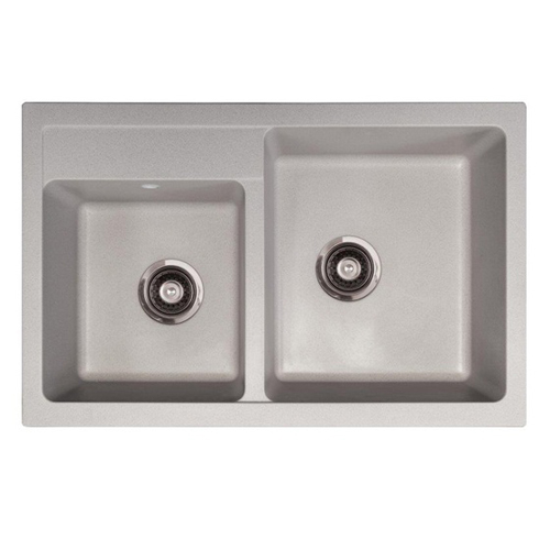 Мойка Metalac Quadro Plus 2 D для кухни из камня (керамогранит X-Granit) с двумя чашами врезная серая