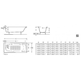 Ванна чугунная Roca Continental 170x70 см прямоугольная белая