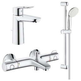 Grohe 34550TM BauLoop набор смесителей: термостат для ванны, смеситель для умывальника, душевая стойка с лейкой, шлангом и держателем
