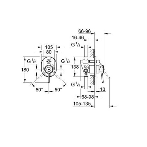Смеситель для ванны Grohe BauClassic скрытого монтажа двухрежимный хромированный (готовый комплект)