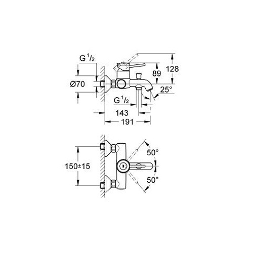 Смеситель для ванны Grohe BauClassic хромированный