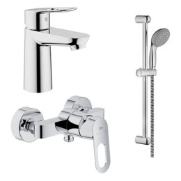 Набір змішувачів Grohe BauLoop: змішувач для душу, змішувач для умивальника, душова стійка з лейкою, шлангом та тримачем