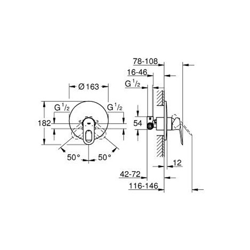 Смеситель для душа Grohe BauLoop скрытого монтажа однорежимный хромированный (готовый комплект)