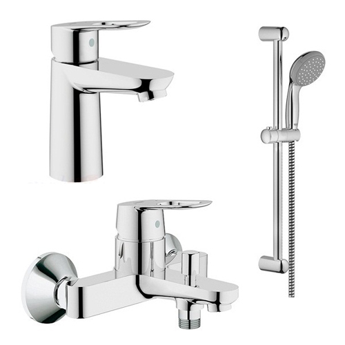 Набір змішувачів Grohe BauLoop: змішувач для ванни, змішувач для умивальника, душова стійка з лейкою, шлангом і тримачем