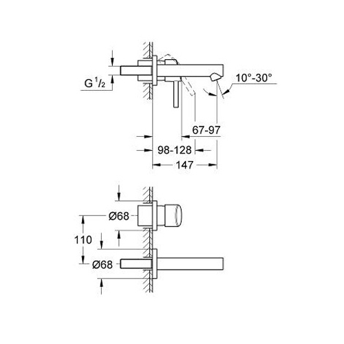 Смеситель для умывальника Grohe Concetto New S-Size монтируемый на стену хромированный (наружная часть)