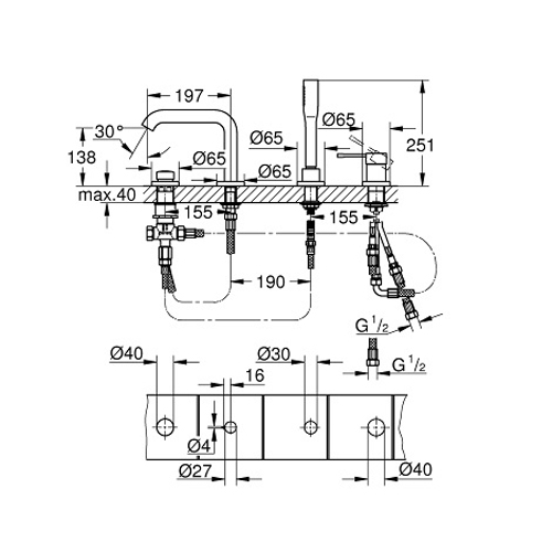 Смеситель для ванны Grohe Essence New врезной на борт ванны на 4 отверстия хромированный