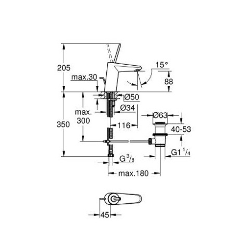 Смеситель для умывальника Grohe Eurodisc Joy S-Size хромированный с донным клапаном
