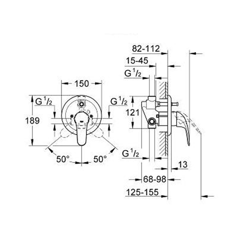 Смеситель для ванны Grohe Euroeco скрытого монтажа двухрежимный с переключателем хромированный