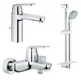 Набор смесителей Grohe (126112M) Eurosmart Cosmopolitan смеситель для ванны, смеситель для умывальника, душевая стойка с лейкой, шлангом и держателем