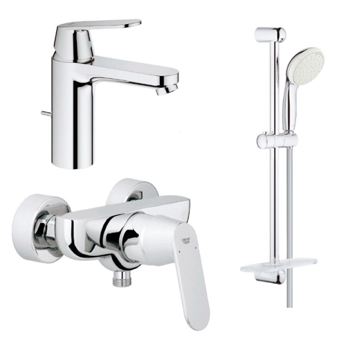 Grohe (126114M) набор смесителей Eurosmart Cosmopolitan: смеситель для душа, смеситель для умывальника, душевая стойка с лейкой, шлангом и держателем