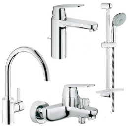 Grohe (126115MK) набор смесителей Eurosmart Cosmopolitan + смеситель для кухни, смеситель для ванны, смеситель для умывальника, душевая стойка с лейкой, шлангом и держателем