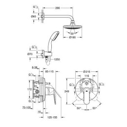 Комплект Grohe Eurosmart Cosmopolitan (25183000) для душа, смеситель скрытого монтажа с тропическим и ручным душем хром