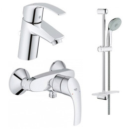 Набор смесителей Grohe Eurosmart New смеситель для душа, смеситель для умывальника, душевая стойка с лейкой, шлангом и держателем
