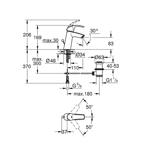 Смеситель для умывальника Grohe Eurosmart New M-Size с донным клапаном хромированный