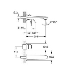Смеситель для умывальника Grohe Eurostyle New M-Size монтируемый на стену хромированный (наружная часть)