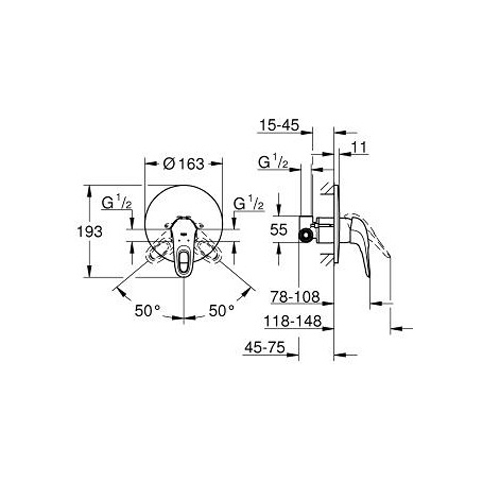 Змішувач для душу Grohe Eurostyle New прихованого монтажу, однорежимний, хромований (готовий комплект)