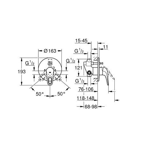 Змішувач для ванни Grohe Eurostyle New прихованого монтажу, дворежимний, хромований (готовий комплект)