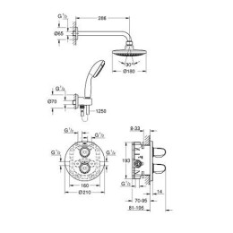 Комплект Grohe Grohtherm 1000 New (34614000) для душа, термостат скрытого монтажа с тропическим и ручным душем хром