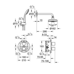 Комплект Grohe Grohtherm 3000 Cosmopolitan (34399000) для душа, термостат скрытого монтажа с тропическим и ручным душем хром