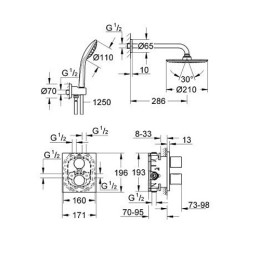 Комплект Grohe Grohtherm 3000 Cosmopolitan (34408000) для душа, термостат скрытого монтажа с тропическим и ручным душем хром