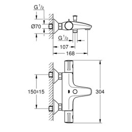 Змішувач для ванни Grohe Grohtherm 800 з термостатом, хромований
