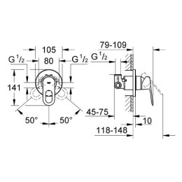 Набор для биде Grohe Bau Loop (2904200B) скрытого монтажа: смеситель c лейкой для биде, шлангом и держателем с запорным вентилем